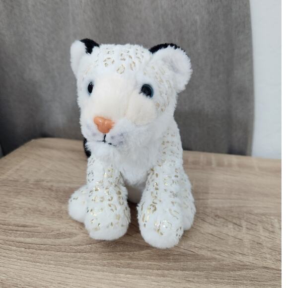 Wild Republic White Leopard 8" Gold Spots Black Ears Small Plush Stuffed Animal - Picture 2 of 7